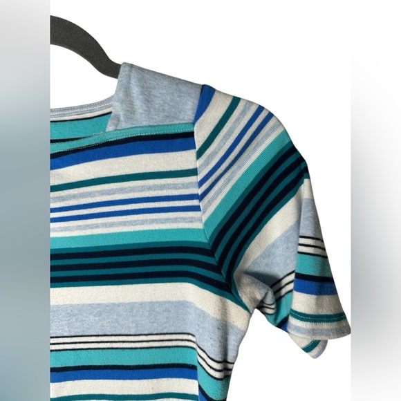 Croft & Barrow Women’s Striped Short Sleeve Top Boat Neck Blue Green Size Small - Picture 3 of 7